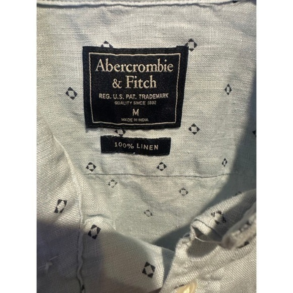 Abercrombie & Fitch Mens Linen Button Down Shirt Blue Geometric Print Size MED